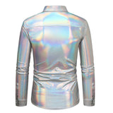 Men's Shirt Top Attractive Autumn Button Down Disco Gold Silver Pink Lapel Long Sleeve Party Shiny MartLion   
