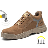 steel toe cap work sneakers puncture resistant safety shoes lace up metal men's working Security lightweight MartLion Khaki 39 