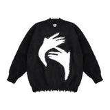 Zebra print crewneck knitted jumper sweaters pullovers men's and women vintage loose show slim niche trend MartLion 1black M 
