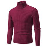 Winter Men's Turtleneck Sweater Casual Men's Knitted Sweater Keep Warm Fitness Pullovers Tops MartLion Wine Red M (55-65KG) 