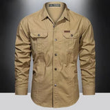 Spring Shirts Men's Long Sleeve Casual 100% Cotton Camisa Military Shirts Clothing Black Blouse MartLion   
