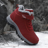 Winter Men's Boots Plush Leather Waterproof Sneakers Climbing Shoes Unisex Women Outdoor Non-slip Warm Hiking MartLion Red 44(27.0CM) 