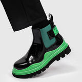 Designer Men's Genuine Leather Chelsea Boots Vintage Green Platform Ankle Slip On Casual Shoes Luxury Motorcycle Mart Lion   