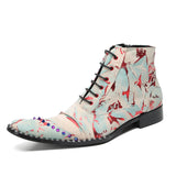 Design Boots For Men's Mixed Colors Print Real Leather Dress Shoes Rivets High Top Chelsea MartLion   