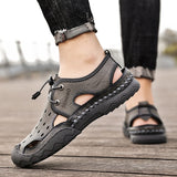 Classic Leather Men's Sandals Summer Shoes Hollow-Out Breathable Beach Hard-wearing MartLion   