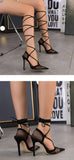 Liyke Thigh High Cross Lace-Up Stiletto Heels Hollow Out Mesh Pointed Toe Women Pumps Sandals Party Dress Shoes Mart Lion   