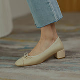 Genuine Leather Women Shoes Butterfly-knot Spring and Autumn Pumps Slip-On Casual Chunky Heel MartLion   