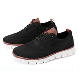 Autumn Casual Knitted Mesh Men's Shoes Solid Shallow Lace Up Lightweight Soft Sneakers Breathable Footwear Flats MartLion black 7.5 