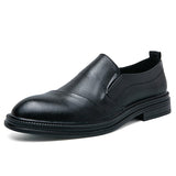 Slip On Dress Shoes Men's Formal Loafers Soft Split Leather Thick Sole Casual Footwear Mart Lion Black 38 