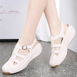 Summer Microfiber Wedge Casual Women's Sandals Ankle Buckle Heel Height 4CM Close Toe Ladies MartLion Beige33132 6 