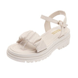 Muffin Platform Medium Heel Roman Sandals Women Summer Shoes Pure Color Casual Female Mart Lion BEIGE 35 