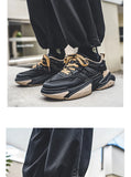 Autumn Winter Black Green Sneakers Men's Breathable Leather Casual Lace-up Platform Hip-hop MartLion   