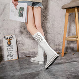  Dance Shoes Long Boots Rivet Super High Top Lace Up Side Zipper Flat Bottomed Student Canvas Women's MartLion - Mart Lion
