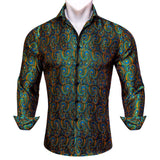 Luxury Men's Shirt Embroidered Silk Slim Casual Gold Blue Purple Black Red Green Paisley Flower Long Sleeve Barry Wang Cloth MartLion   