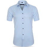 Men's Short-sleeved Casual Shirt Solid Color Slim Non Iron Male Easy Care Dress Shirts Summer MartLion   