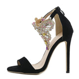 Liyke Color Rhinestone Women's Sandals High Heels Crystal Ankle Strap Summer Open Toe Stripper Shoes Stiletto MartLion   