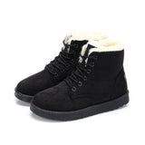 Women Ankle Boots Plush Warm Winter Lightweight Thick Casual Outdoor Winter Shoes Lace Up Flat Sneakers Warm Mart Lion Black 36 