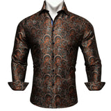 Designer Men's Shirts Silk Gold Embroidered Paisley Flower Long Sleeve Casual Blouses Slim Fit Clothing Lapel Tops Barry Wang MartLion 0429 S 