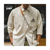 Men Tooling 100% Cotton  Totem Shirt  Retro Sleeve Patchwork Pocket Turn-down Collar Single-breasted Clothing MartLion   