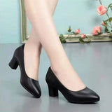 Women Classic Pointed Toe Spring Slip on Square Heel Pumps Elegant Shoes MartLion