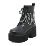 Winter Gothic Punk Womens Platform Boots Black Buckle Strap Zipper Creeper Wedges Shoes Mid Calf Military Combat Mart Lion   