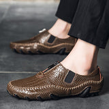 Men's Loafers Genuine Leather Casual Shoes Classic Crocodile Pattern Moccasins Light Boat Footwear Mart Lion   