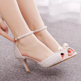  Crystal Queen White Pearl Sandals Women Open Toe High Heels Lady Luxury Wedding Shoes Banquet Dress Stiletto MartLion - Mart Lion
