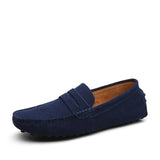 Classic Style Spring Autumn Moccasins Men's Loafers Genuine Leather Shoes Suede Flats Lightweight Driving Mart Lion Dark Blue 41 