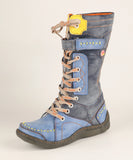 Long Warm Leather Women's Boots In Winter With Solid Color Hand Stitching MartLion Blue 41