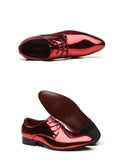 Men's Party Shoes British Pointed-toe Shiny Leather Lace-Up Dress Office Wedding Oxfords Flats Mart Lion   