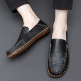 Men's Genuine Leather Breathable Large Casual Foot Cover Driving Shoes One Foot Peas Soft Sole Leather Handmade Mart Lion   