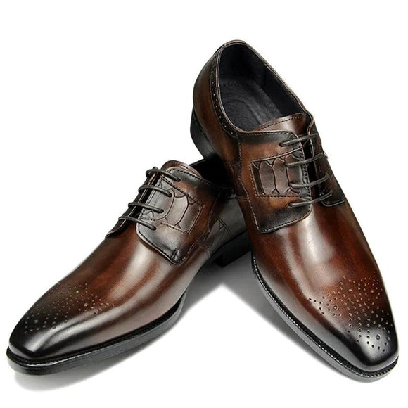 Men's Derby Formal Leather Shoes Lace Up Brogue Dress Wear Wedding Social Office Genuine Cephalopod Gift MartLion   