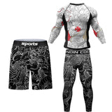 Compression MMA Rashguard T-shirt Men's Running Suit Muay Thai Shorts Rash Guard Sports Gym Bjj Gi Boxing Jerseys 4pcs/Sets MartLion Gi M 160-170cm 