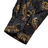 Men's Dress Shirts Black Gold Long Sleeve Formal Button-Down Collar Social Slim Fit Shirt Spring Casual Blouse MartLion   