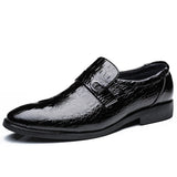 Luxury Leather Casual Office Wedding Shoes Men's Crocodile Pattern Pointed Toe Set Feet Mart Lion Black 37 