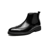 Pointed Toe Leather Brown Men's Dress Shoes High-top Brogue Slip-on Platofrm Ankle Boots MartLion black M841-4 38 CHINA