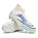 Turf Soccer Shoes Studded Boots Outdoor Football Men's Non Slip High Ankle Training Sneakers Tf Fg Mart Lion White cd Eur 35 