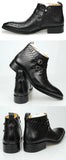 Men's Ankle Boot Genuine Leather Snake Skin Double button and Zipper Motorcycle Combat Casual Work Boots hombre MartLion   