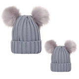 Winter Women Beanie Hats Faux Fur Ball Mother Kids Hats for Girls Boys Warm Knitted Bobbles Woman Cap Teenager Grils Beanies MartLion   