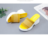 Chunky Slippers Women Sole Wedges Heels Flip Flops Casual Shoes Waterproof Platform Slippers Ladies Sandals White Mart Lion   