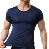 Men's Sheer Undershirts Ice Silk Mesh See through Basics Shirts Fitness Bodybuilding Underwear MartLion Navy blue S Pack of 1