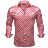 Luxury Shirts Men's Silk Satin Silk Gray Leaves Long Sleeve Blouses Casual Lapel Tops Breathable Streetwear Barry Wang MartLion 0729 S 