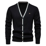 Men's Cotton Cardigan Sweater V Neck Button-up Casual MartLion SW199-Black EUR M 70-80kg 