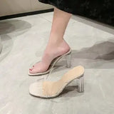 Summer Women Pumps Sandals PVC Jelly Slippers Open Toe High Heels Transparent Perspex Slippers Shoes Heel Clear MartLion white-9 cm 35 