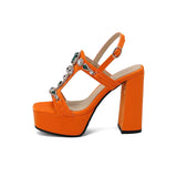 Summer Elegant Green Orange Women Bridal Sandals Platform High Heels Lady Wedding Shoes MartLion   