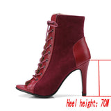 Women Dance Shoes Comfort Light Sandals High Heels Open Toe Gladiator Dancing Boots Woman's Mart Lion Red-7CM 37 China