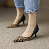 Spring Women Shoes Leopard Print Pointed Toe Chunky Heel Slip-On Pumps Concise High Heel MartLion   