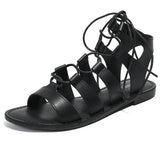 summer women's outerwear sandals roman style shoes Ladies' casual flats tie design walking and work wear MartLion Black 36 