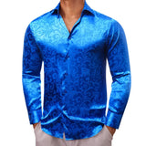 Luxury Shirts Men's Silk Satin Pink Flower Long Sleeve Slim Fit Blouses Trun Down Collar Tops Breathable Clothing MartLion 688 S 