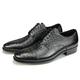 Luxury Crocodile Pattern Genuine Leather Shoes Handmade Men's Vintage Casual Leather Pointed Toe Oxford Dress MartLion Black 38 